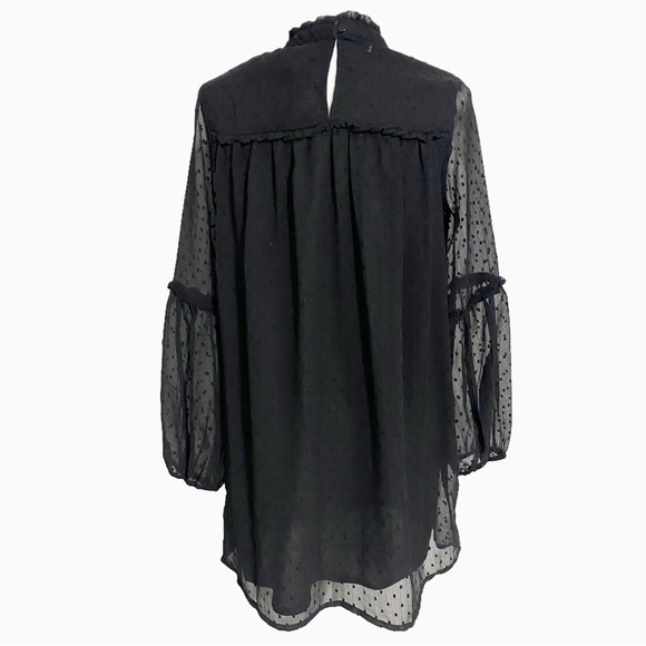 JAPNA ~ Black Ruffled Trim Dress W/Mock Neck & Sheer Balloon Sleeves Size Large - Picture 4 of 8